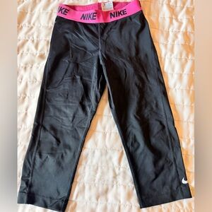 Nike Capris Black Leggings with Pink Waistband